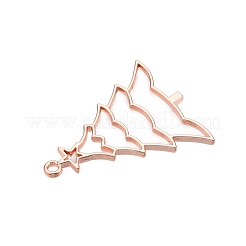 ラックメッキ合金空枠ペンダント  UVレジンDIY用  エポキシ樹脂  プレスジュエリー  カドミウムフリー＆ニッケルフリー＆鉛フリー  クリスマスツリー  ローズゴールド  44x35x2mm  穴：2mm&nbsp;X-PALLOY-Q351-10RG-FF