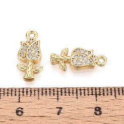 真鍮マイクロパヴェクリアキュービックジルコニアペンダント  花  ニッケルフリー  18KGP本金メッキ  15x7x2mm  穴：1.2mm&nbsp;KK-T074-112C-G