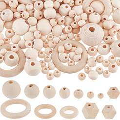 650 個 13 スタイルの天然未完成の木製ビーズ  モカシン  6~40x5~20mm  穴：2~26mm&nbsp;WOOD-PA0001-33