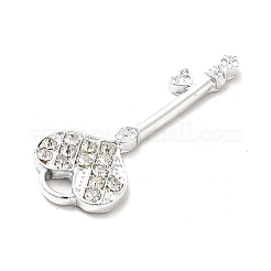 合金ラインストーンペンダント  プラチナ トーン ハート キー チャーム  クリスタル  36x14.5x2.5mm  穴：3x4mm&nbsp;ALRI-C007-60P