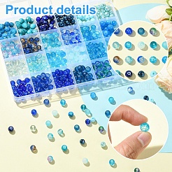 ガラスビーズ  ラウンド  ミックスカラー  8~9x7.5~9mm  穴：1~1.6mm  約20PCS /カラー&nbsp;GLAA-YW0003-82