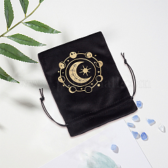 タロットカード用月プリントベルベット巾着収納バッグ2個  長方形  ブラック  18x13.5x0.35cm&nbsp;ABAG-CN0001-79B