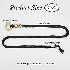 手作り織りコットンリネンウエストチェーンベルト、女性用レディースドレス  ブラック  1400x8mm&nbsp;AJEW-WH20017-75B