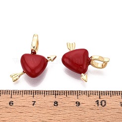 真鍮製エナメルペンダント  ハートチャーム  18KGP本金メッキ  22~23x22~23x8mm  穴：5x5mm&nbsp;KK-T072-20G
