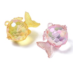 電気メッキ透明UVメッキアクリルパーツ  虹色の  魚のチャーム  ミックスカラー  32.5x39.5x26mm  穴：3mm&nbsp;OACR-I014-12
