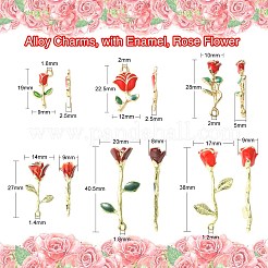 合金ペンダント  エナメル  大きなバラの花  暗赤色  ゴールドカラー  38x17x9mm  穴：1.2mm  30個/箱&nbsp;ENAM-CJ0001-39