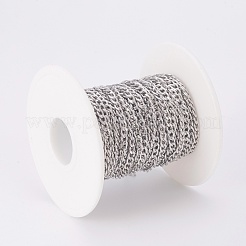変色しにくい304ステンレススチールカーブチェーン  スプールで  溶接されていない  ステンレス鋼色  4.6x3x1mm  約32.8フィート（10m）/ロール&nbsp;CHS-F003-03P-B