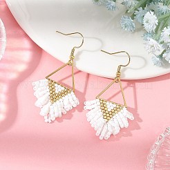 304ステンレススチールダングルイヤリング  三角形  円筒形のシードビーズのぶら下がりピアス  ミックスカラー  55x29mm&nbsp;EJEW-MZ00806