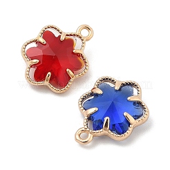 ガラスチャーム  真鍮パーツ  ライトゴールド  花  ミックスカラー  17x13x5.5mm  穴：1.4mm&nbsp;KK-S407-19KCG
