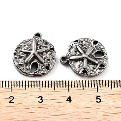 ステンレスペンダント201個  ヒトデチャーム付きフラットラウンド  アンティークシルバー  17x15x3mm  穴：1.4mm&nbsp;STAS-Z057-15AS