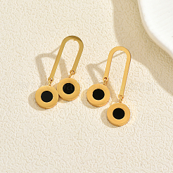 女性用201ステンレススチールエナメルスタッドピアス  ラウンド  ゴールドカラー  36x10mm&nbsp;CG3139
