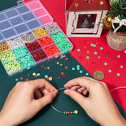 クリスマスをテーマにした DIY ジュエリー作りキット  ポリマー粘土ビーズを含む  真鍮ビーズ  CCBプラスチックビーズ  ミックスカラー  6x1mm  穴：2mm  5色  400個/カラー  2000pc&nbsp;DIY-SP0001-73