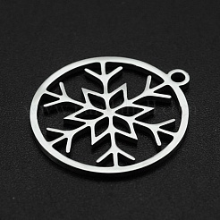 変色しないクリスマス 201 ステンレススチールペンダント  レーザー切断  雪片とリング  ステンレス鋼色  22x20x1mm  穴：1.6mm&nbsp;STAS-R111-JA694