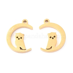 304ステンレススチールチャーム  レーザー切断  ハロウィン用  フクロウと月  ゴールドカラー  12x9x1.1mm  穴：1mm&nbsp;STAS-O142-40G