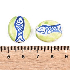 手作りの陶器ビーズ  手描き  オーバル  魚  19.5~20.5x16.5x5.5mm  穴：2mm&nbsp;PORC-P037-04A