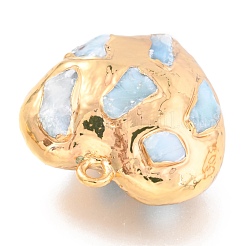 天然真珠のペンダント  ゴールデン真鍮パーツ  ハート  ライトブルー  28~30x27.5~30x14.5~16mm  穴：2.2mm&nbsp;KK-G398-04G