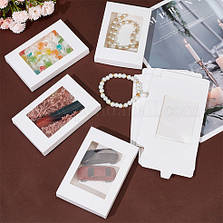 長方形の紙収納ボックス  ギフト用のPVCプラスチック透明窓付き  ホワイト  12.45x8.5x1.4cm&nbsp;CON-WH0095-21A