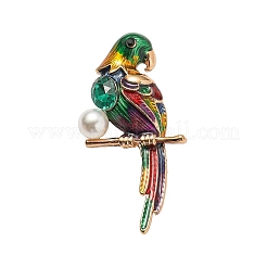 オウム合金エナメルブローチ  ラインストーンやアクリルビーズで  カラフル  47x24mm&nbsp;PW-WGB7706-01