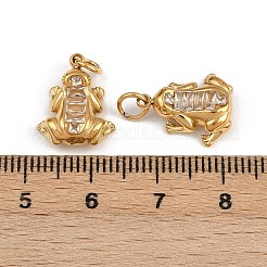 304ステンレススチールラインストーンチャーム  カエル  イオンプレーティング（ip）  18KGP本金メッキ  14.5x12x5mm  穴：3.5mm&nbsp;STAS-P410-22G