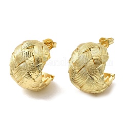 真鍮編みのC字型スタッドピアス  長持ちメッキ  ラックめっき  ゴールドカラー  19.5x15mm&nbsp;EJEW-H171-04G