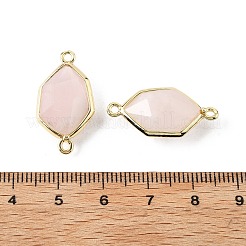 天然ローズクォーツファセットコネクタチャーム  真鍮六角リンク  ゴールドカラー  ラックめっき  25x13x6.5mm  穴：1.6mm&nbsp;G-H323-05G-04