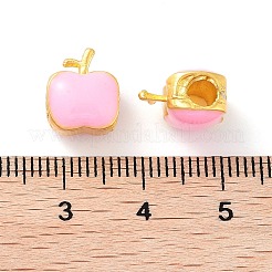 合金エナメルビーズ  ゴールドカラー  りんご  パールピンク  11x9x2mm  穴：3mm&nbsp;ENAM-B001-06A