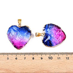 ライトゴールド真鍮ガラスペンダント  鉄パーツ  ハート  ミディアム蘭  31x29.5~30x12.5~13mm  穴：7x4mm&nbsp;GLAA-N001-24E