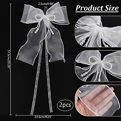 リボン結びのポリエステルガーゼとプラスチックパールのカーテン留め具  家庭用壁カーテン窓装飾用  ホワイト  515x235x25mm&nbsp;AJEW-WH0314-541