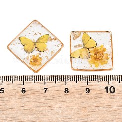 透明エポキシ樹脂とプリントペンダント  ひし形と蝶のチャーム  ドライフラワー、金箔、ライトゴールドメッキの真鍮の縁とループ付き  ミックスカラー  20x20x3~4.5mm  穴：0.9mm&nbsp;KK-F074-01