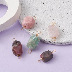 天然混合石コネクタチャーム  ファセット ポリゴン リンク  18KGP本金メッキ緑銅線製  23~25.5x9.5~13x8.5~10mm  穴：3.2mm&nbsp;PALLOY-YW0001-50