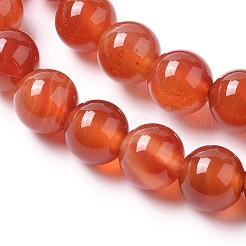 天然石瑪瑙ビーズ連売り  染め  ラウンド  レッドオレンジ  8mm  穴：1.4mm  約48個/連  15インチ&nbsp;G-I261-B04-8mm