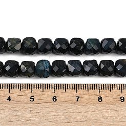 天然タイガーアイ染めビーズ連売り  多面カット  キューブ  ブラック  7x8x7mm  穴：1mm  約23個/連  7.48''（19センチメートル）&nbsp;G-H028-A01-03A