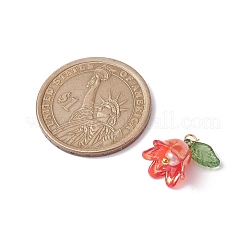 フローラの葉とユリの花のチャーム  真鍮のループを有します  ゴールドカラー  13x13x11mm  穴：2mm&nbsp;PALLOY-JF02541-01