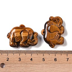 天然タイガーアイ彫刻ペンダント  象のチャーム  20x27x7.5mm  穴：0.8mm&nbsp;G-I361-05A