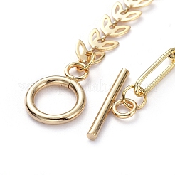 真鍮製のペーパークリップチェーン/穂軸チェーンネックレス  304ステンレススチールトグル留め具付き  葉  ゴールドカラー  17インチ（43.3cm）&nbsp;X-NJEW-JN02781-02