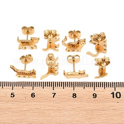 304ステンレススチールスタッドピアス4組  猫の形  ゴールドカラー  6.5~10.5x11~12.5mm&nbsp;EJEW-G469-02G-02