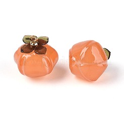 オペークアクリルパーツ  柿  金色の真鍮ループ  サンゴ  16.5~17.5x14~15.5x14~15.5mm  穴：1.6mm&nbsp;OACR-N155-06