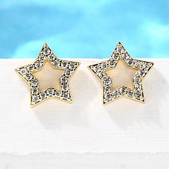 スター真鍮マイクロパヴェキュービックジルコニアイヤリング  長持ちメッキ  鉛フリー＆カドミウムフリー  ラックめっき  18KGP本金メッキ  10x10.5mm&nbsp;EJEW-D304-33G