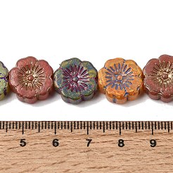 塗装ガラスビーズ連売り  ゴールドライン入り  花  カラフル  14~15x5.5~6mm  穴：1.1mm  約25個/連  13.78''（35センチメートル）&nbsp;GLAA-Z021-15A