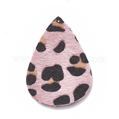 イミテーションレザービッグペンダント  フェイクファー付き  ティアドロップ  ピンク  55x36x1mm  穴：1mm&nbsp;FIND-N001-10E