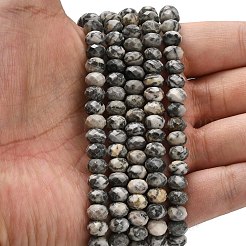天然石ブラックシルクストーン/ネットストーンビーズ連売り  多面カット  ロンデル  8x5.5mm  穴：1.2mm  約69個/連  15.16''（38.5センチメートル）&nbsp;G-Z111-A45