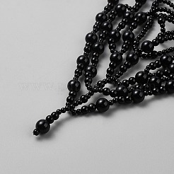 ブライダル用プラスチックビーズヘアチェーンハット  ブラック  190x720mm&nbsp;OHAR-WH20003-06A