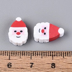 クリスマステーマ手作りポリマークレイビーズ  サンタクロースのフラットラウンド  レッド  10x8x4mm  穴：1.4mm&nbsp;CLAY-M005-11