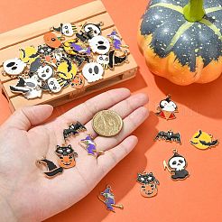 40 個 10 スタイルハロウィン合金エナメルパンツ  ライトゴールド  おばけと魔女とカボチャと猫  オレンジ  14.5~30x14~24x1.5mm  穴：1.6~1.8mm  4個/スタイル&nbsp;ENAM-CJ0004-14