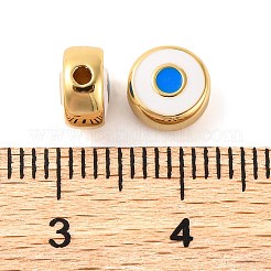 ラックメッキ真鍮製ビーズ  エナメル  長持ちメッキ  18KGP本金メッキ  ナザールボンジュウ付きフラットラウンド  ホワイト  6.5x3.5mm  穴：1.2mm&nbsp;KK-H486-02G-01