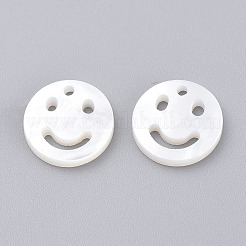 パールシェルのチャームのナチュラルホワイトシェルマザー  笑顔  10x1mm  穴：1.5mm&nbsp;SSHEL-L018-002