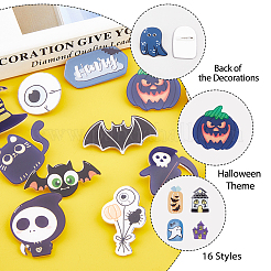 ハロウィンテーマのアクリルブローチピン16スタイル16個  コウモリ、ゴースト、お化け屋敷、カボチャのバッジをバックパックの服に  混合模様  22~44.5x23~47.5x7mm  1個/スタイル&nbsp;JEWB-FH0001-33