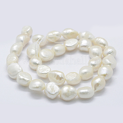 天然養殖淡水パールビーズ連売り  ポテト  フローラルホワイト  10~15x9.5~11x6.5~10mm  穴：0.2mm  約32個/連  14.1インチ&nbsp;PEAR-K004-06A