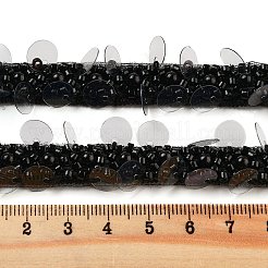 ポリエステルレーストリム  abs模造パールビーズとガラス  ブラック  1/2インチ（14mm）&nbsp;OCOR-A007-02