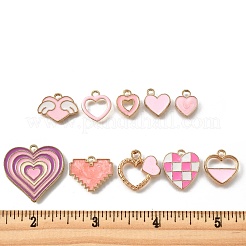20個10スタイルアロイエナメルペンダント  ハート  ピンク  12~25x10~26x1~2.5mm  穴：1.5~2mm  2個/スタイル&nbsp;ENAM-FP0002-33